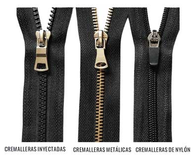 diferentes tipos de cremalleras